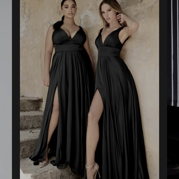 Mia Bella The‎ Label Black Cinderella Divine 7469 Thigh Slit Maxi Dress - Picture 1 of 9